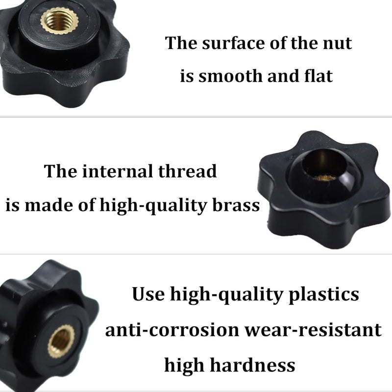 bociloy 10Pcs M5 Star Knobs Clamping Handle Nut, Black Plastic Thru Hole Star Knobs with Knurled Grip, Female Threaded Handle Screw-On Knob for Machinery Equipment - Image 4